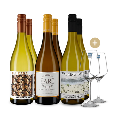 3x2 Flaschen Sauvignon Blanc: Neuseeland-Genuss im Set + 2 Weingläser