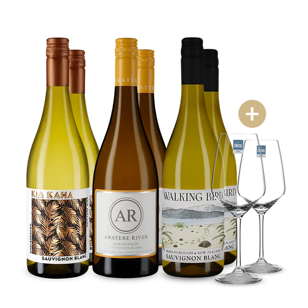 3x2 Flaschen Sauvignon Blanc: Neuseeland-Genuss im Set + 2 Weingläser